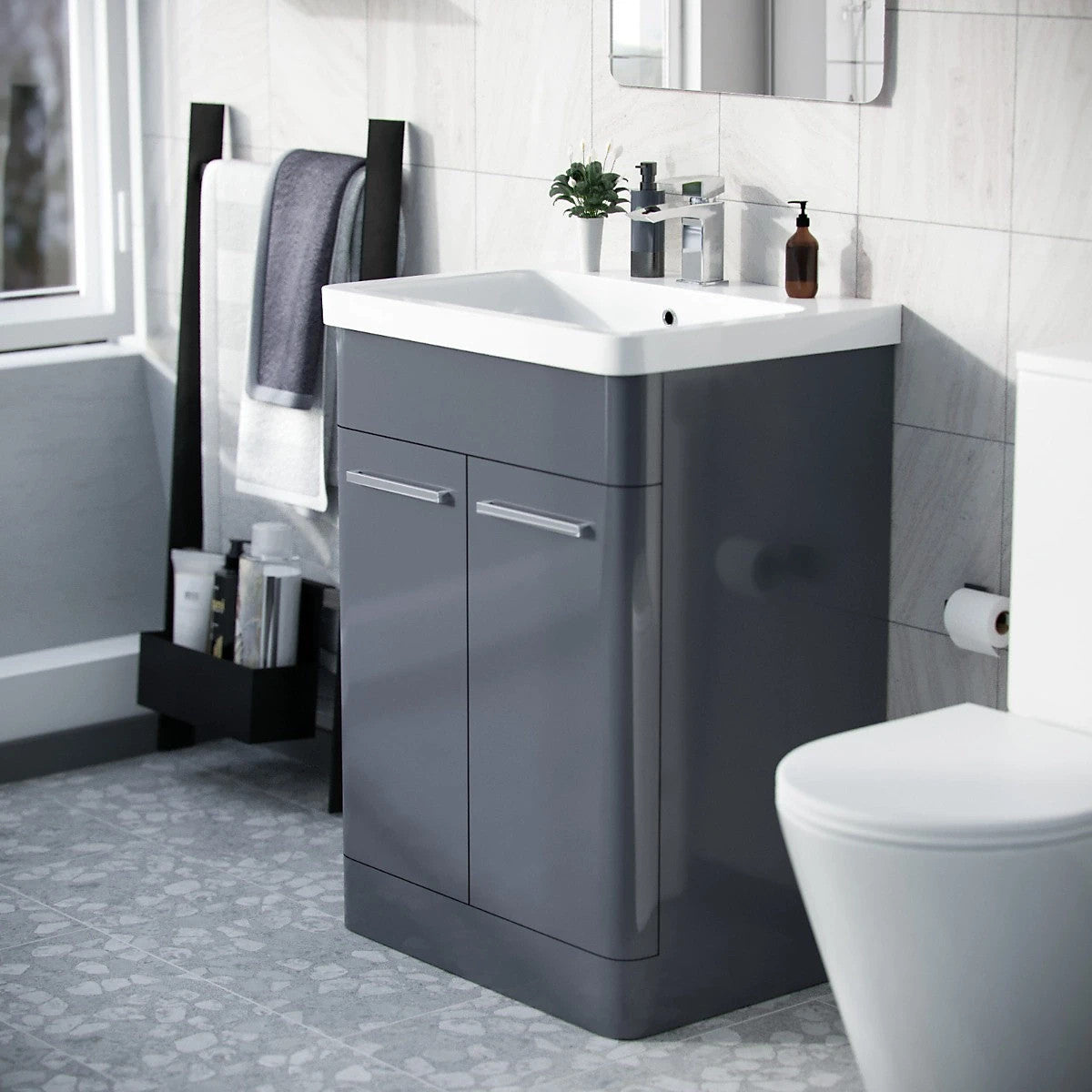 ASHFORD 600 Free Standing Matt Grey Ceramic Basin - 600w x 840h x 455d