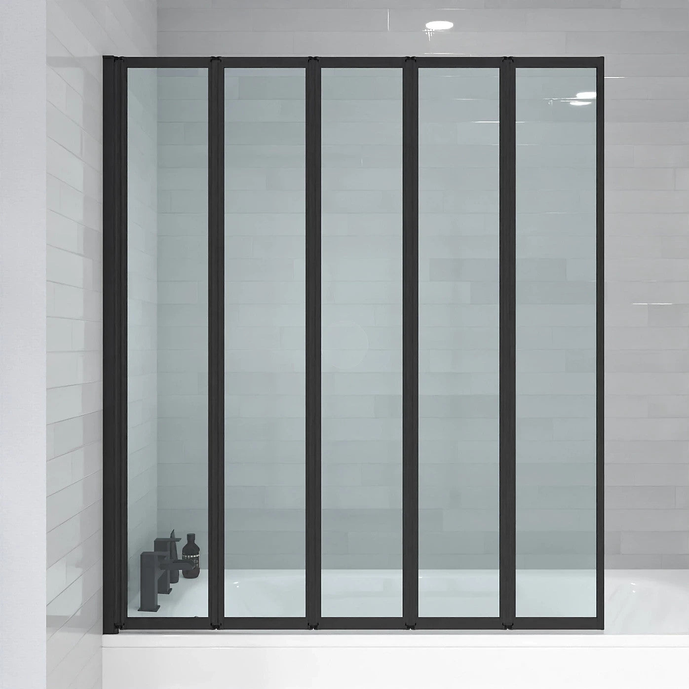 5 Folding Bath Screen Matt Black 4mm Thick Adjustment 1190-1205 - 1200 x 1400mm
