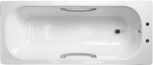 2TH Steel Enamel Bath 1.8mm thick - 2 Tap hole - Twin Grip Handle - Included Leg