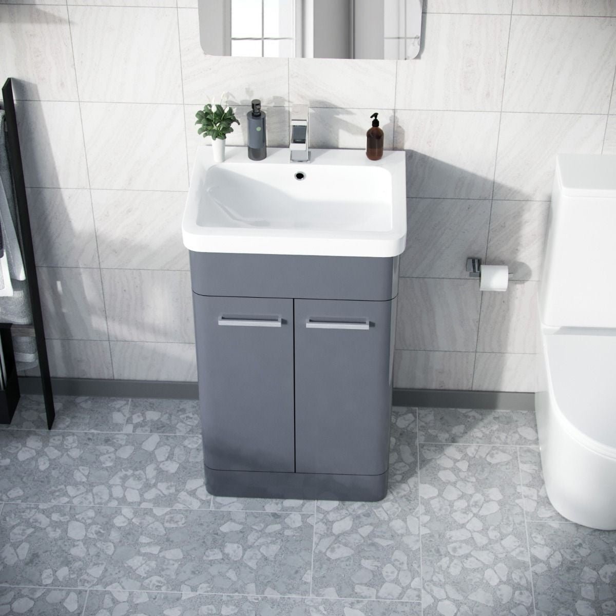 ASHFORD 500 Free Standing Matt Grey Ceramic Basin - 500w x 840h x 385d