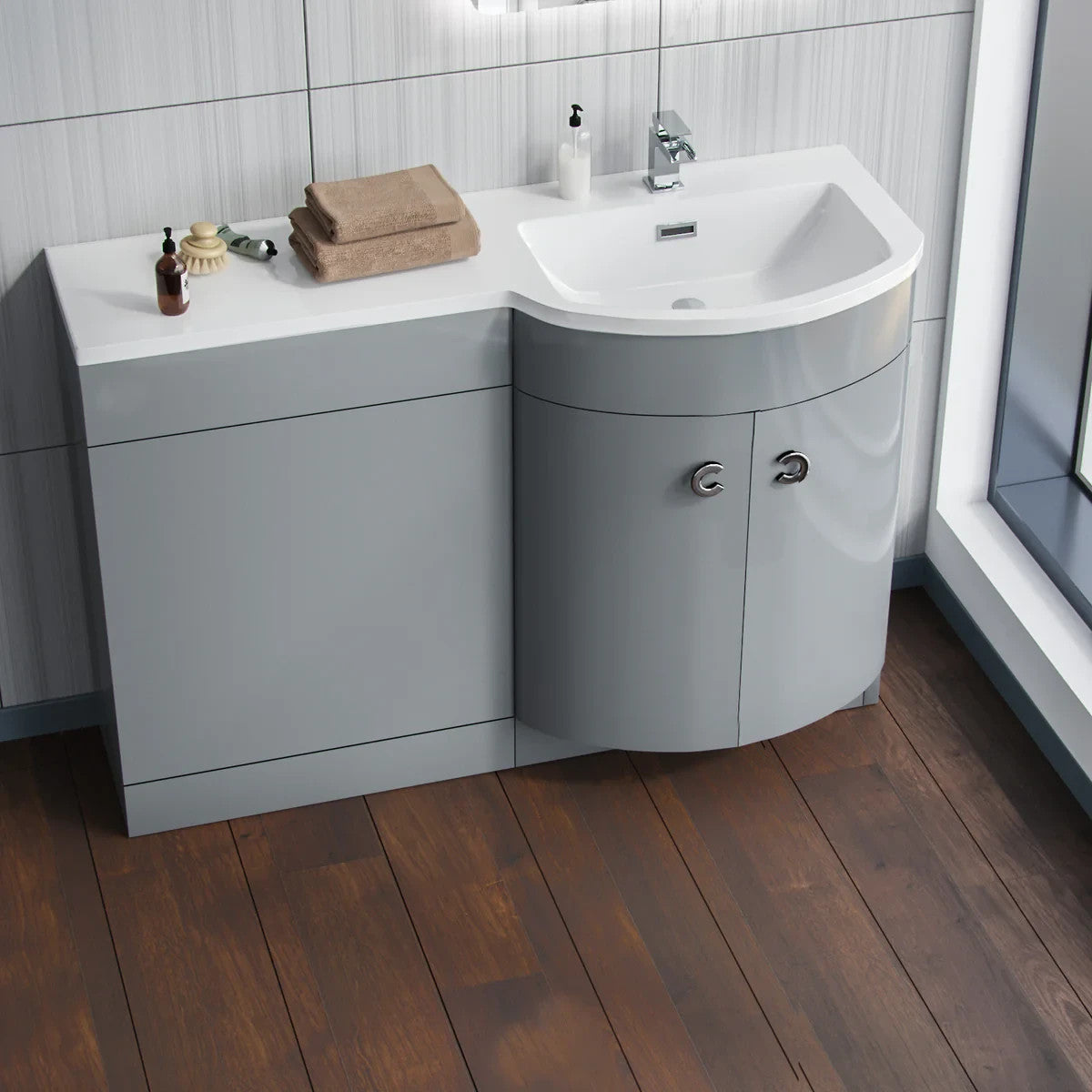 PARIS 1100 Right Matt Grey Bathroom Resin Basin - 1100w x 825h x 460d