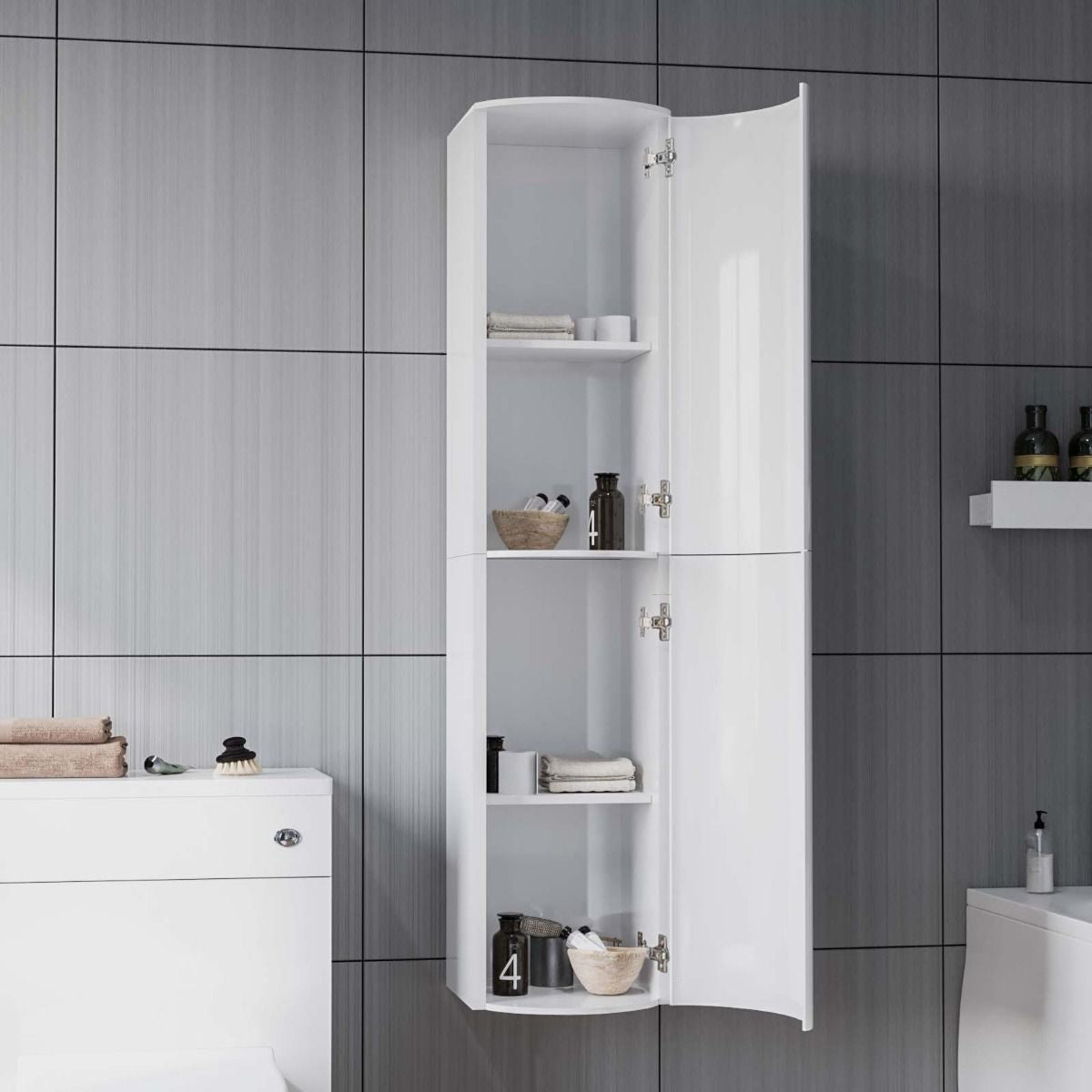 PARIS Bathroom Wall Hung Cabinet TALLBOY White - 320w x 1418h x 360d