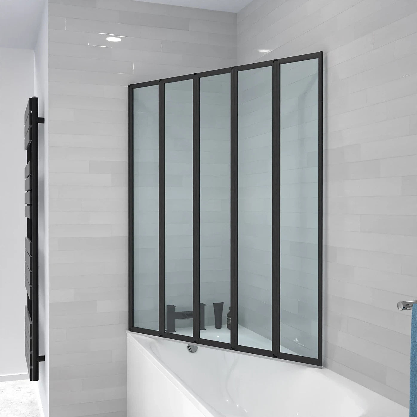 5 Folding Bath Screen Matt Black 4mm Thick Adjustment 1190-1205 - 1200 x 1400mm