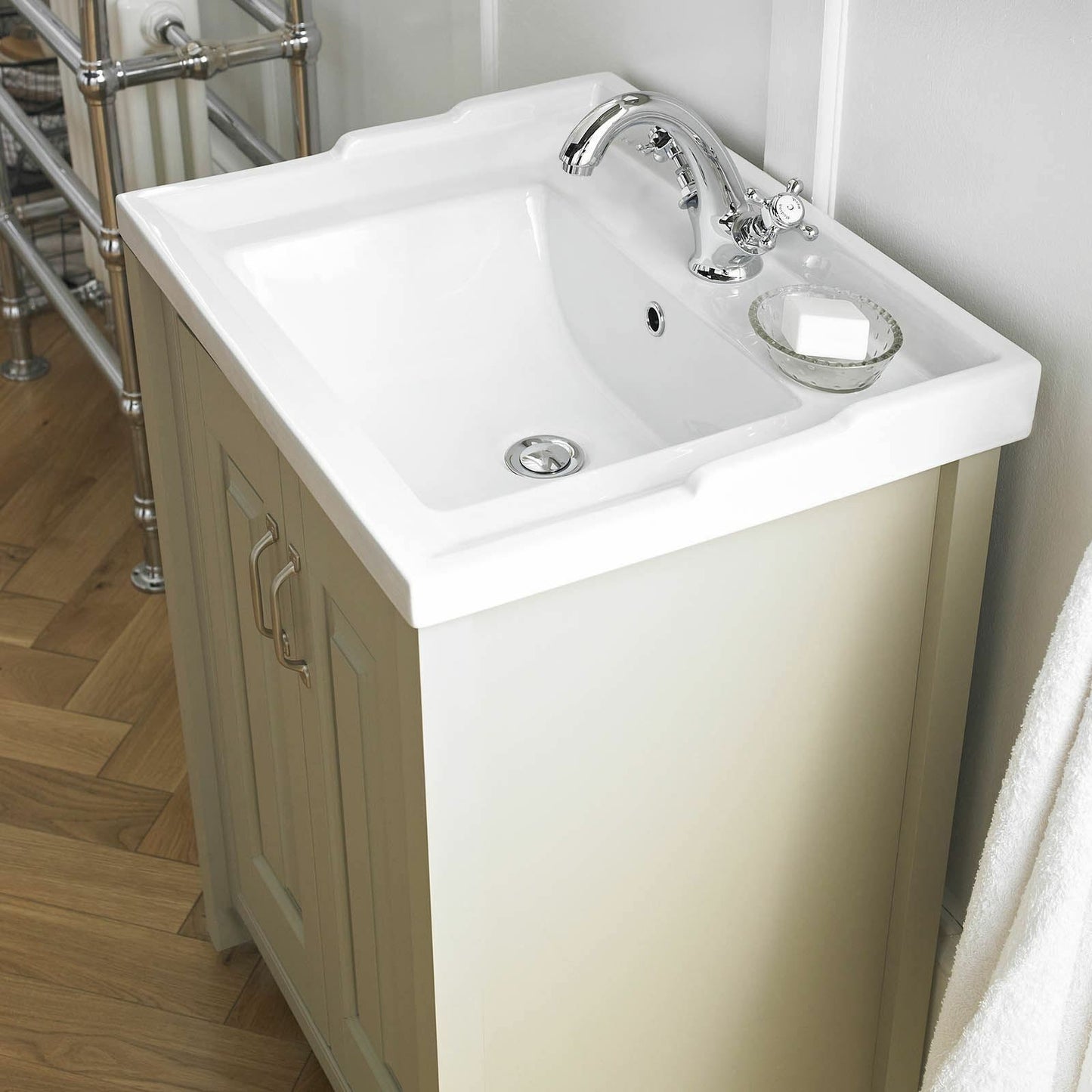 HILTON 600 Freestanding Ceramic Vanity Basin Cream  - 610w x 840h x 460d