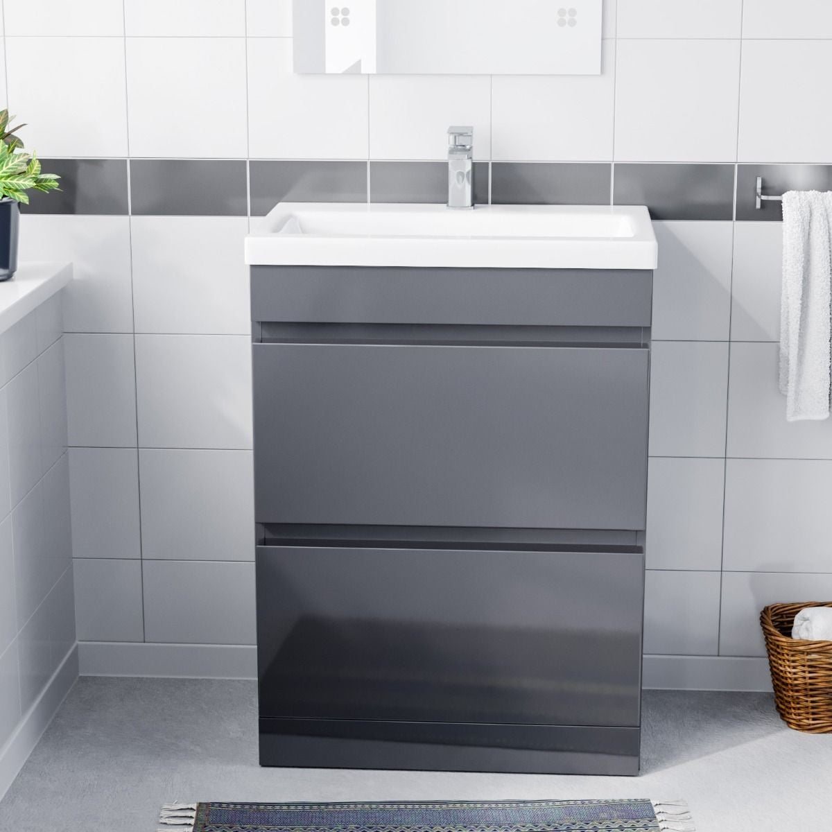 HARROW 800 Floorstanding Twin Drawer Matt Grey Ceramic Basin 800w x 835h x 395d