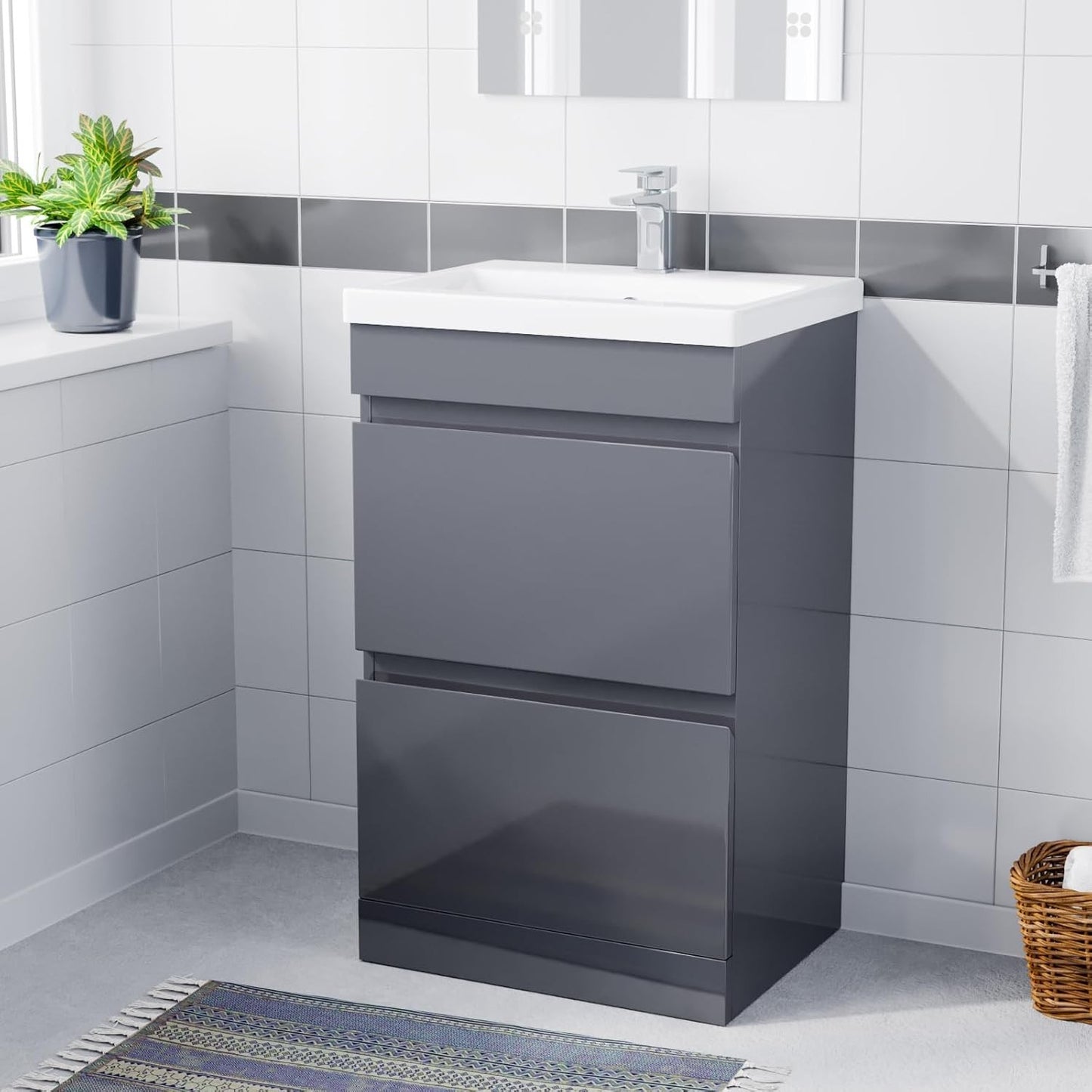 HARROW 500 Floorstanding Twin Drawers Matt Grey Ceramic Basin 510w x 840h x 390d