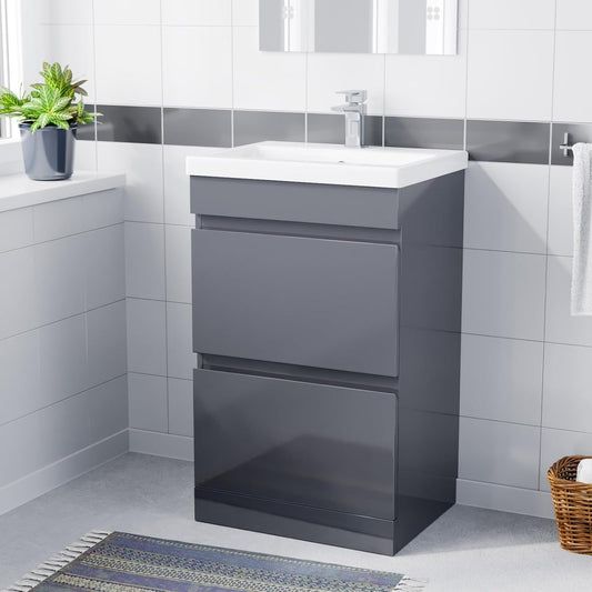 HARROW 500 Floorstanding Twin Drawers Matt Grey Ceramic Basin 510w x 840h x 390d