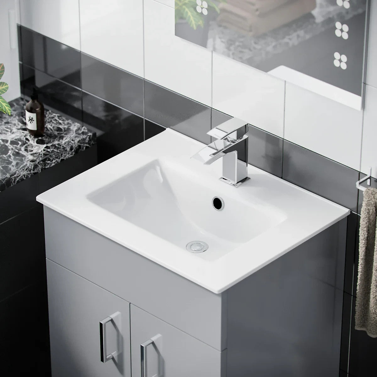 DEVON 500 Floorstanding Doors Matt Grey Ceramic Basin - 510w x 840h x 395d