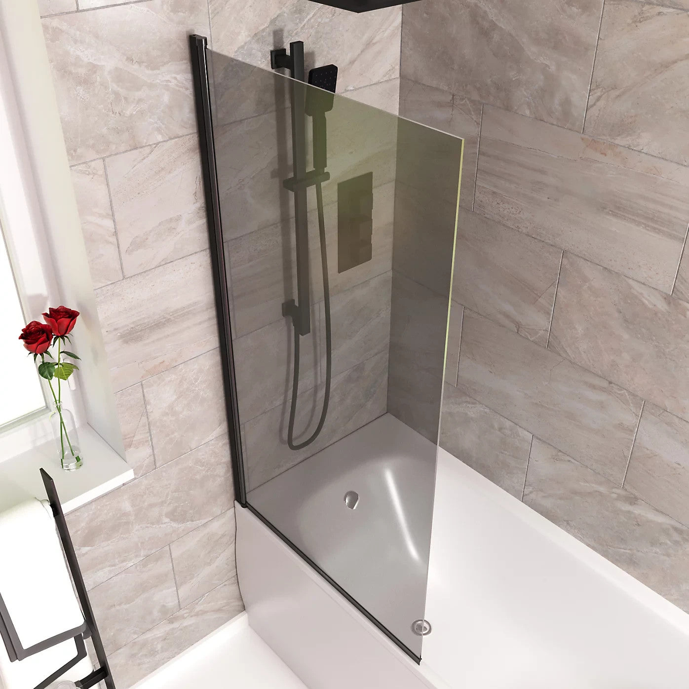 Square Edge Bath Screen Grey 6mm Thick - Adjustment size 790-805 - 800 x 1400mm