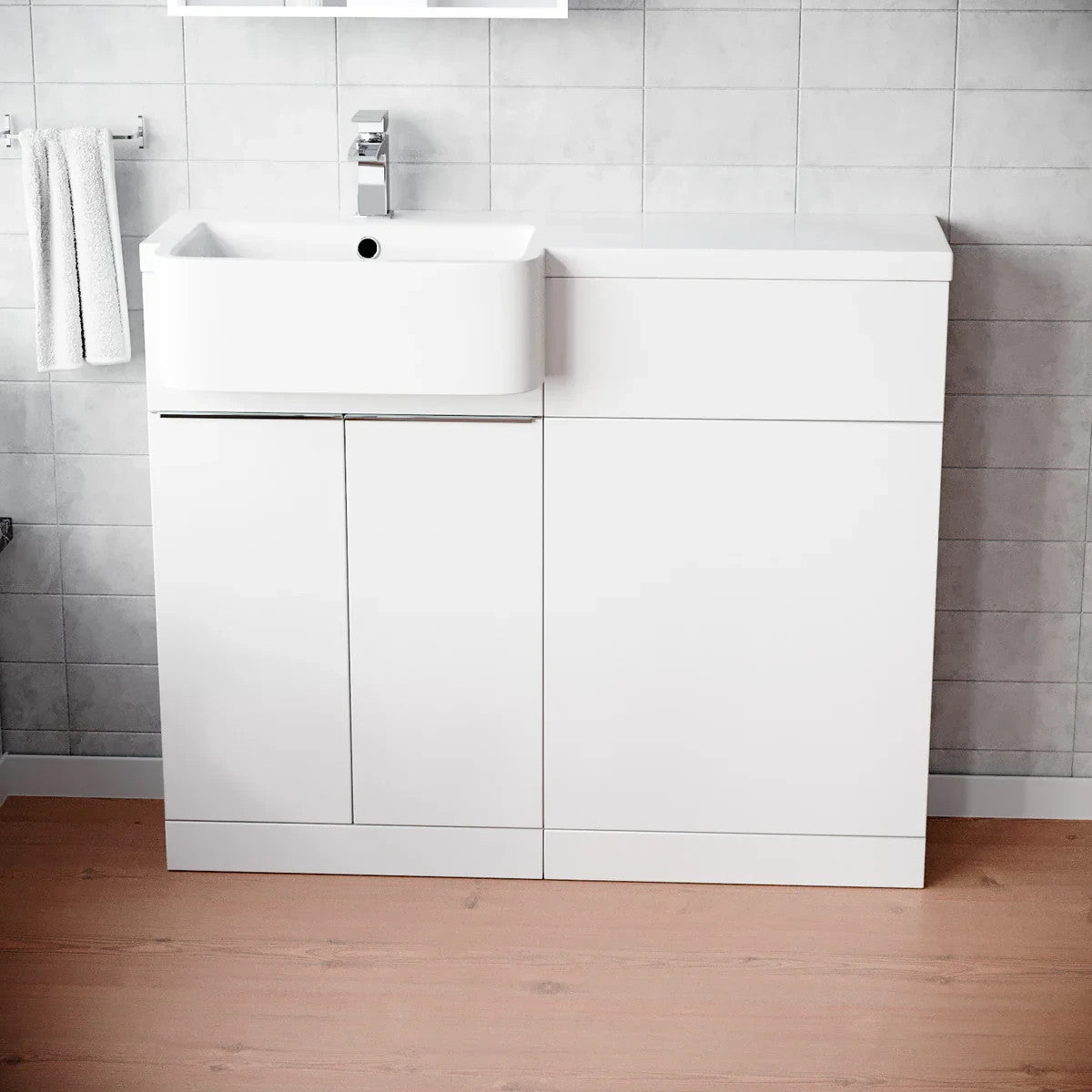 PRELIM 1000 Left Freestanding White Resin Basin - 996w x 845h x 380d