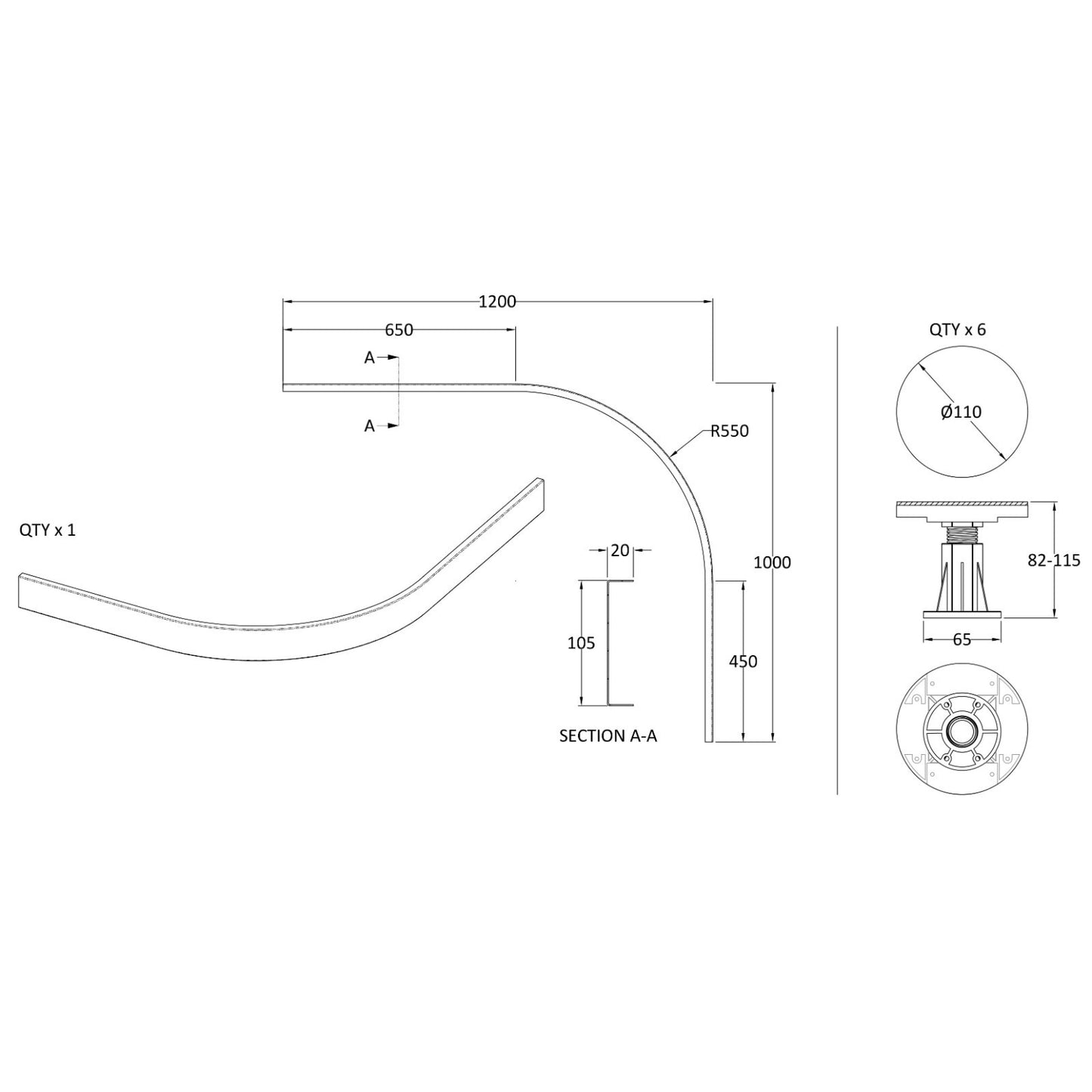 Adjustable Leg Set for 1000–1200mm Quadrant & Offset Shower Trays