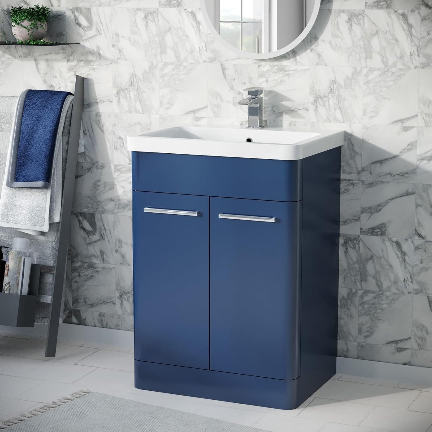 ASHFORD 600 Free Standing Matt Blue Ceramic Basin - 600w x 840h x 455d