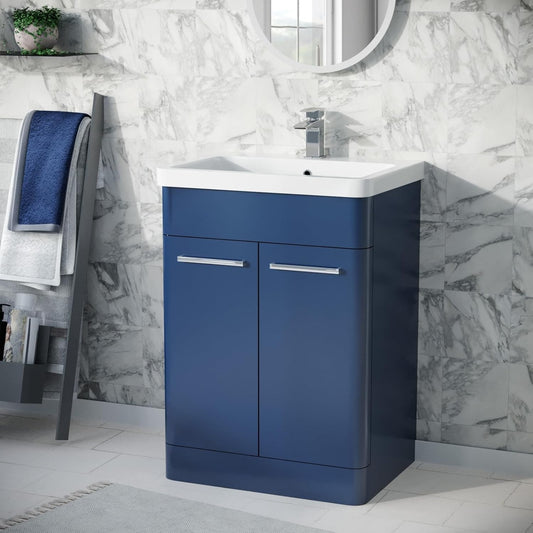 ASHFORD 600 Free Standing Matt Blue Ceramic Basin - 600w x 840h x 455d
