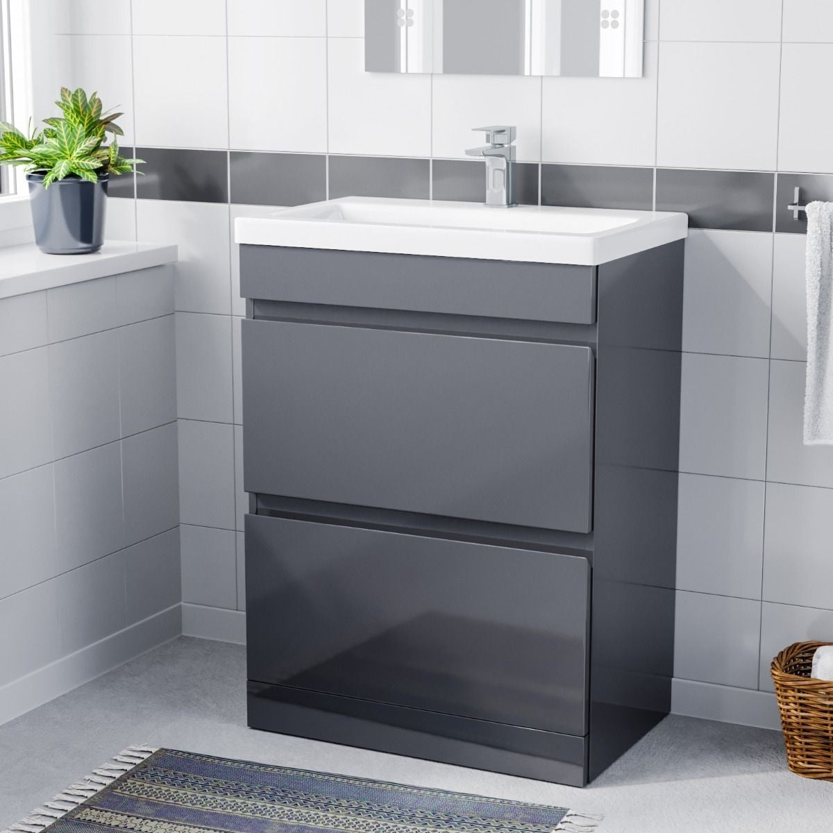 HARROW 800 Floorstanding Twin Drawer Matt Grey Ceramic Basin 800w x 835h x 395d