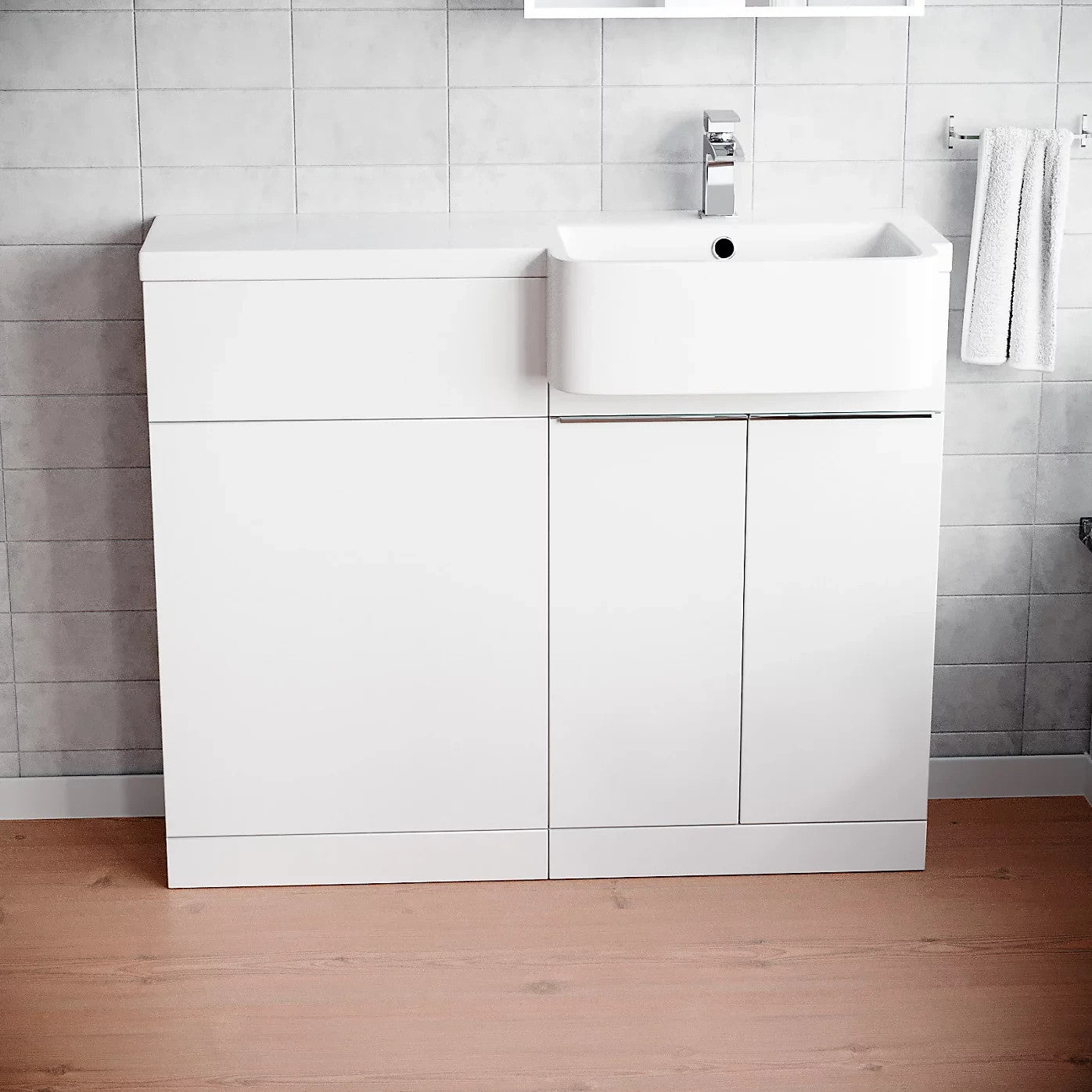 PRELIM 1000 Right Freestanding White Resin Basin - 996w x 845h x 380d
