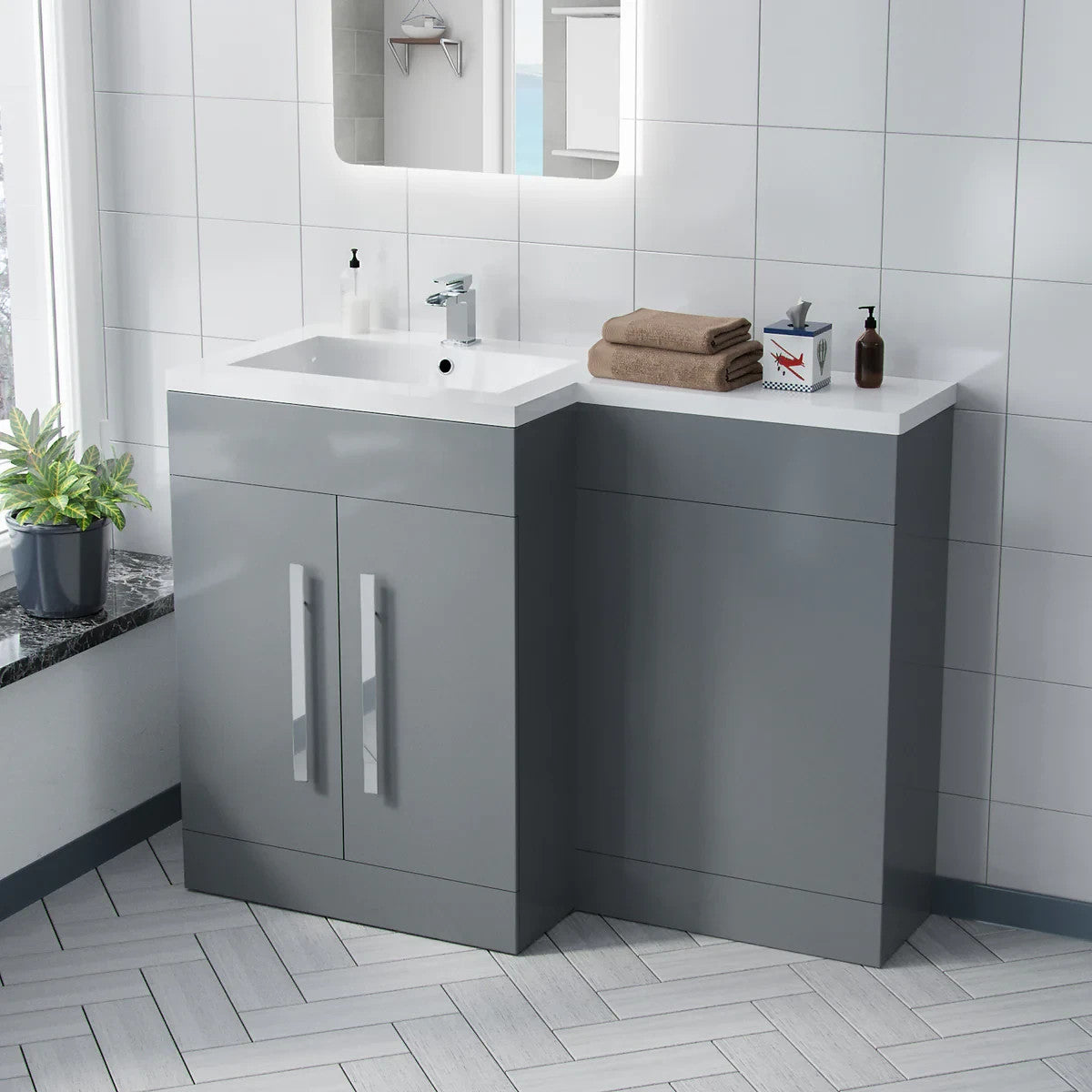 CAPRI 1100 Left Matt Grey Bathroom Resin Basin - 1100w x 820h x 450d