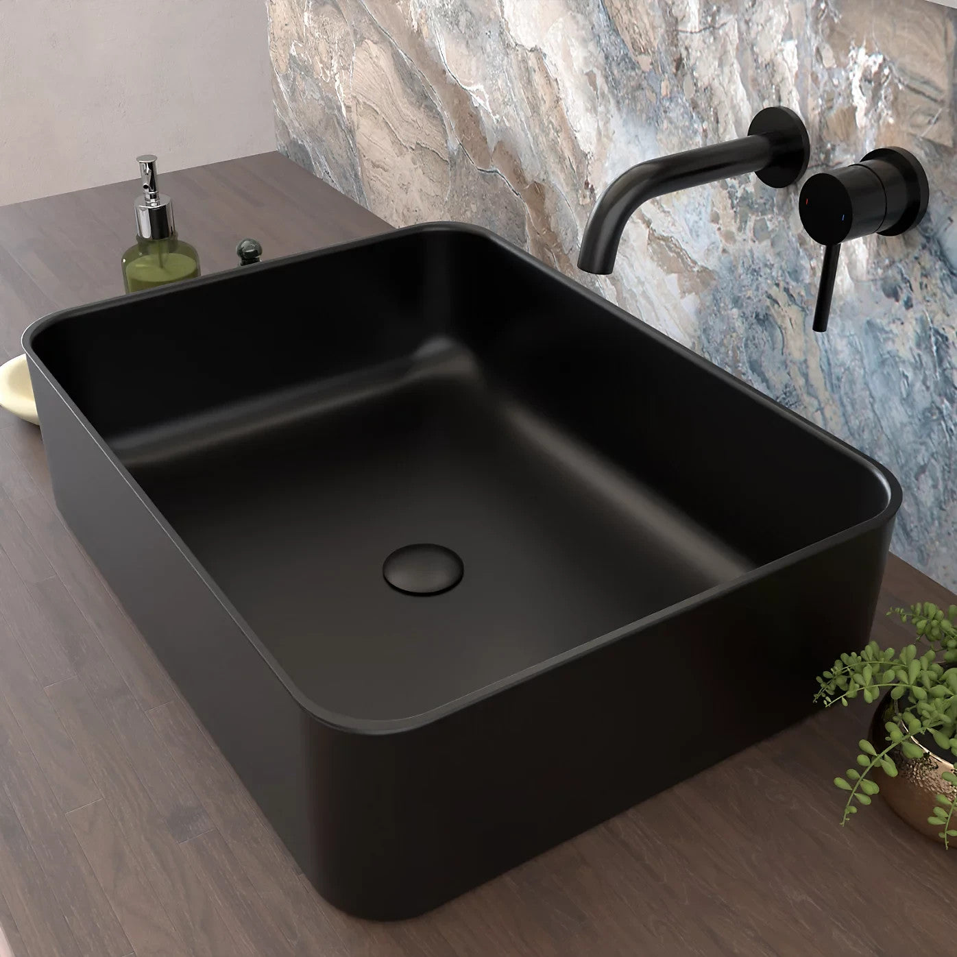 Countertop Basin Matt Black 375w x 135h x 490d - Waste Not Included
