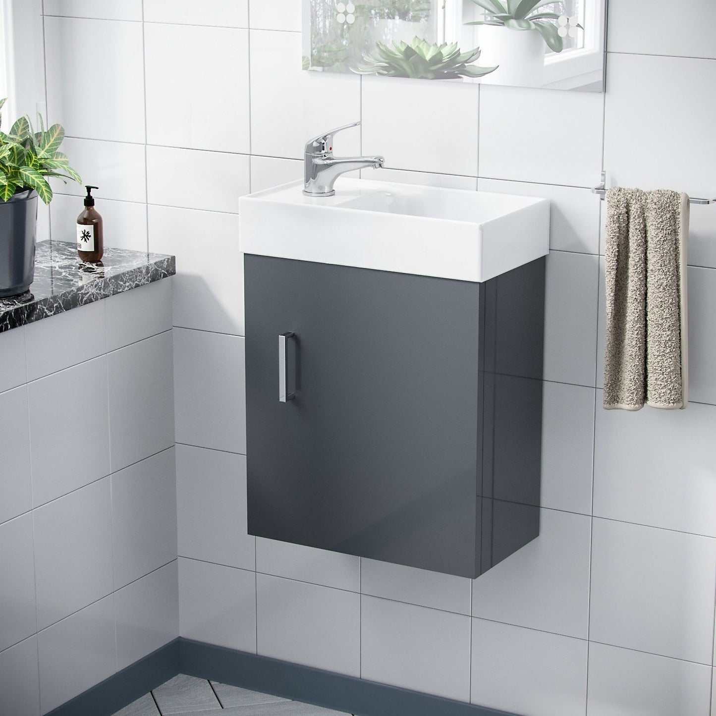 DEVON 400 Wall Hung Ceramic Vanity Basin Anthracite - 400w x 450h x 220d