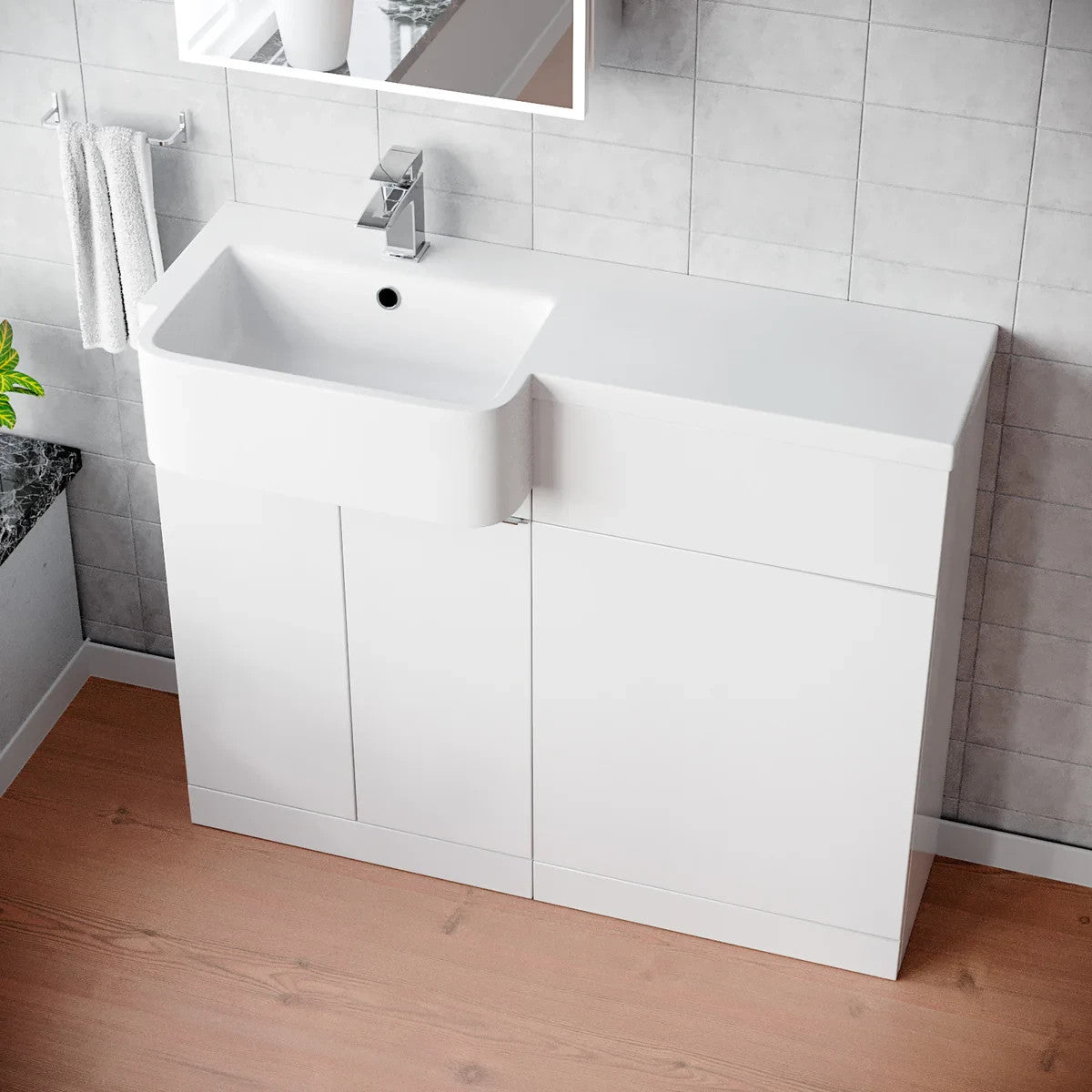 PRELIM 1000 Left Freestanding White Resin Basin - 996w x 845h x 380d