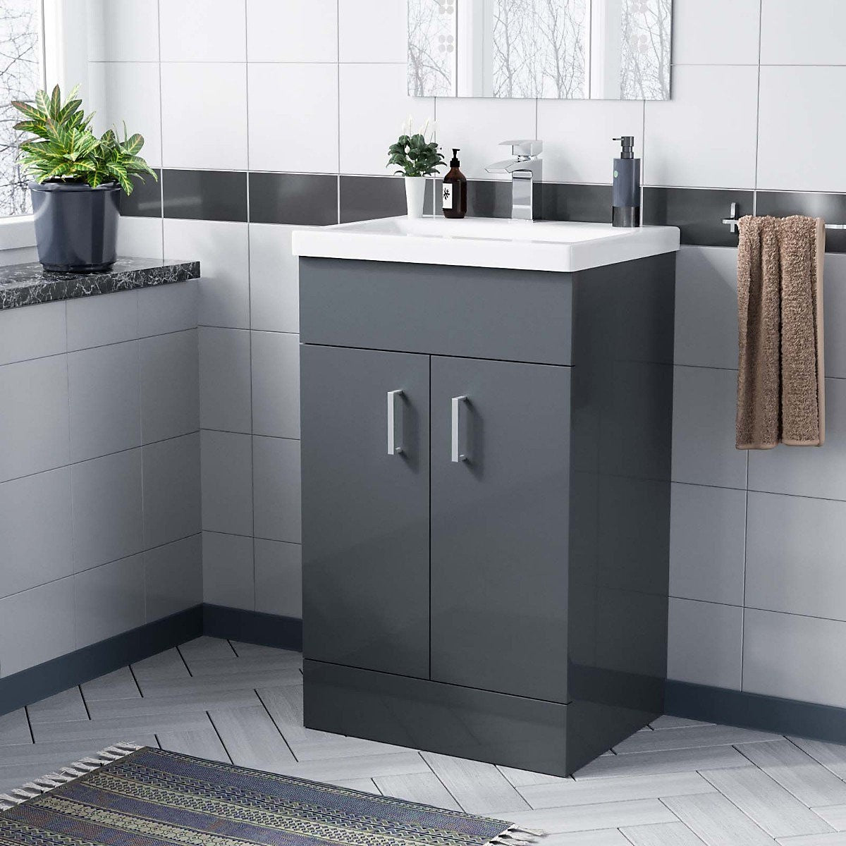 DEVON 450 Floorstanding Anthracite Ceramic Basin - 450w x 810h x 310d