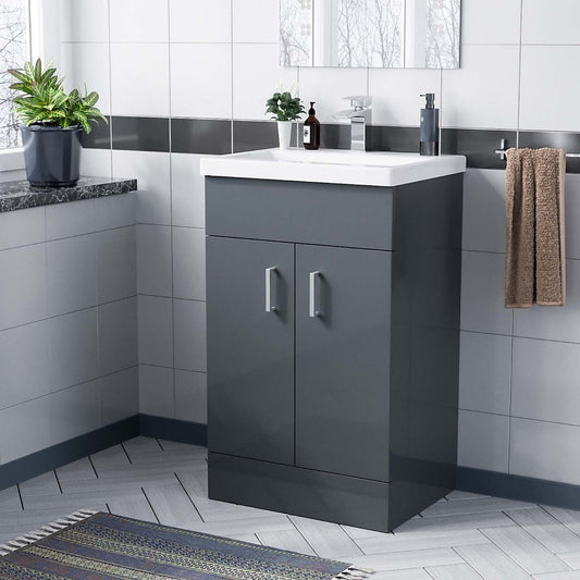 DEVON 450 Floorstanding Anthracite Ceramic Basin - 450w x 810h x 310d