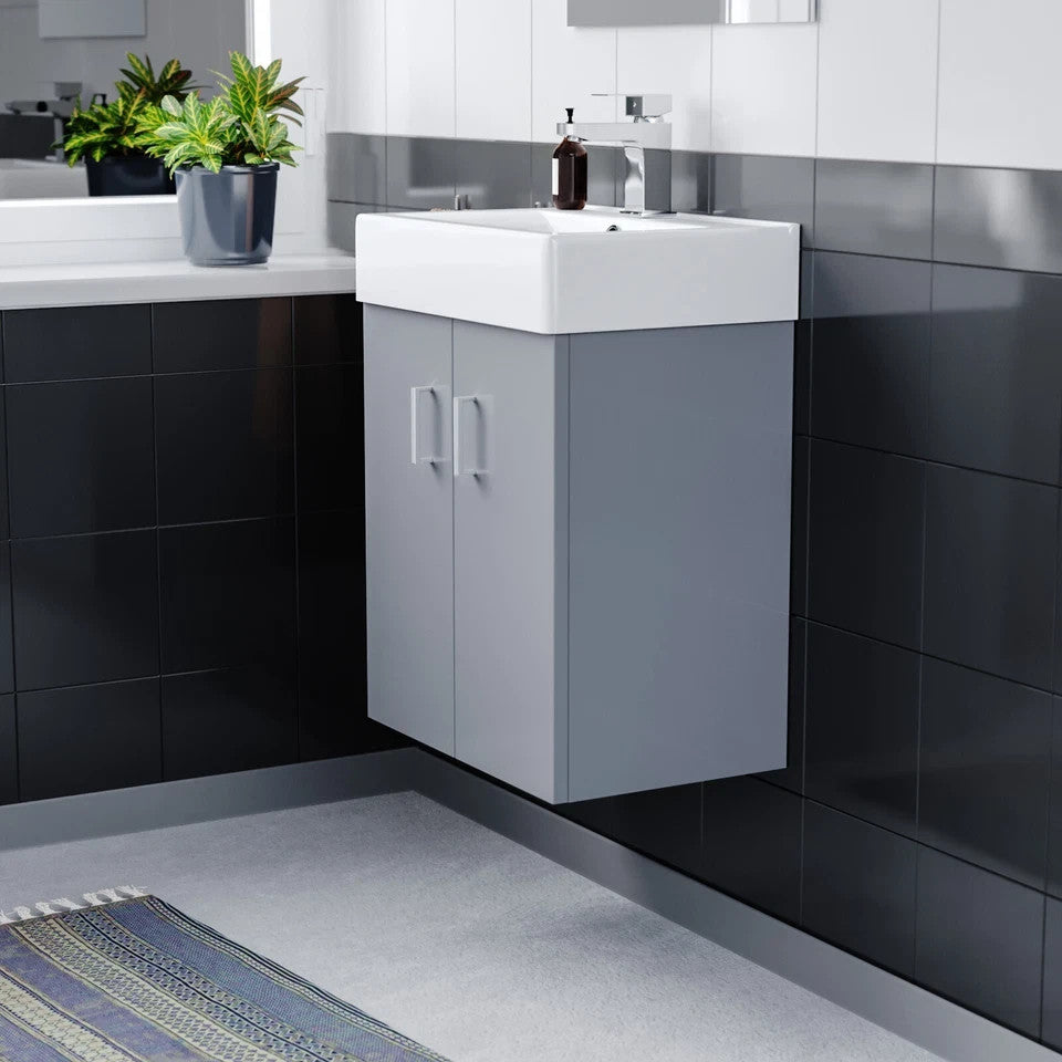 DEVON 450 Wall Hung Ceramic Vanity Basin Matt Grey - 450w x 585h x 310d