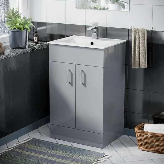 DEVON 500 Floorstanding Doors Matt Grey Ceramic Basin - 510w x 840h x 395d