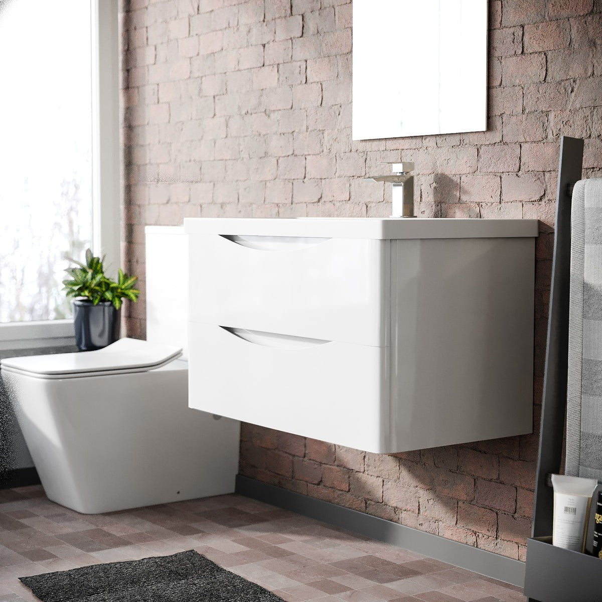 DWELTA 800 Wall Hung White Resin Basin - 800w x 500h x 450d