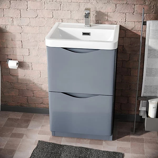 DWELTA 500 Floorstanding Matt Grey  Ceramic Basin | 500w x 850h x 430d