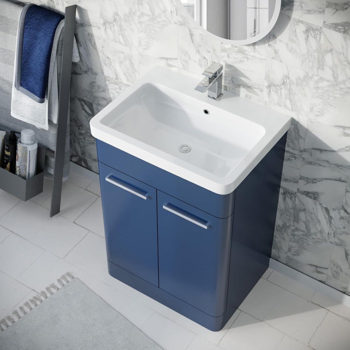ASHFORD 600 Free Standing Matt Blue Ceramic Basin - 600w x 840h x 455d