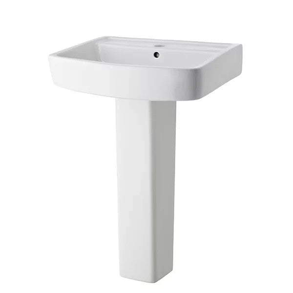 Blu Wall Mounted Square 1 tap Hole Bathroom Basin Sink & Full Pedestal - White 520w x 820h x 420d