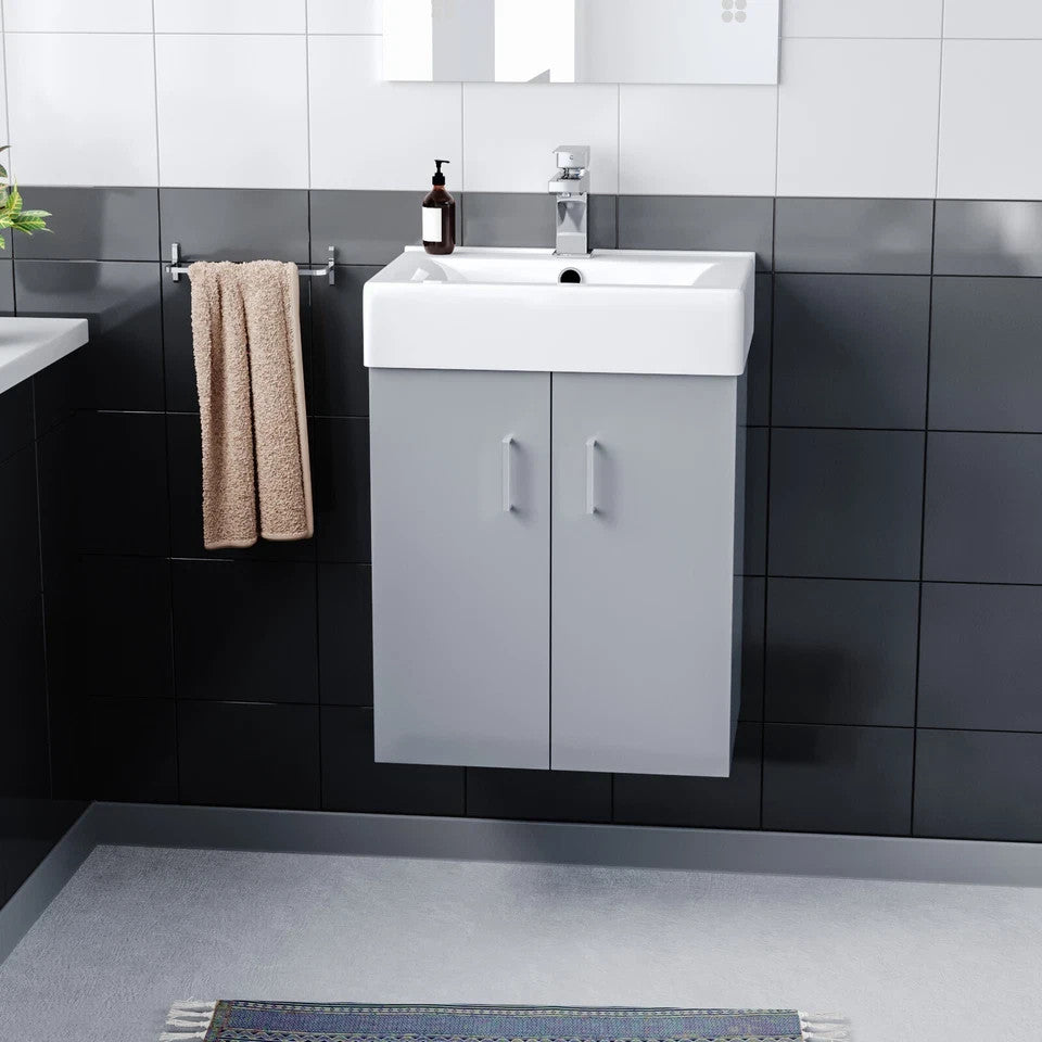 DEVON 450 Wall Hung Ceramic Vanity Basin Matt Grey - 450w x 585h x 310d