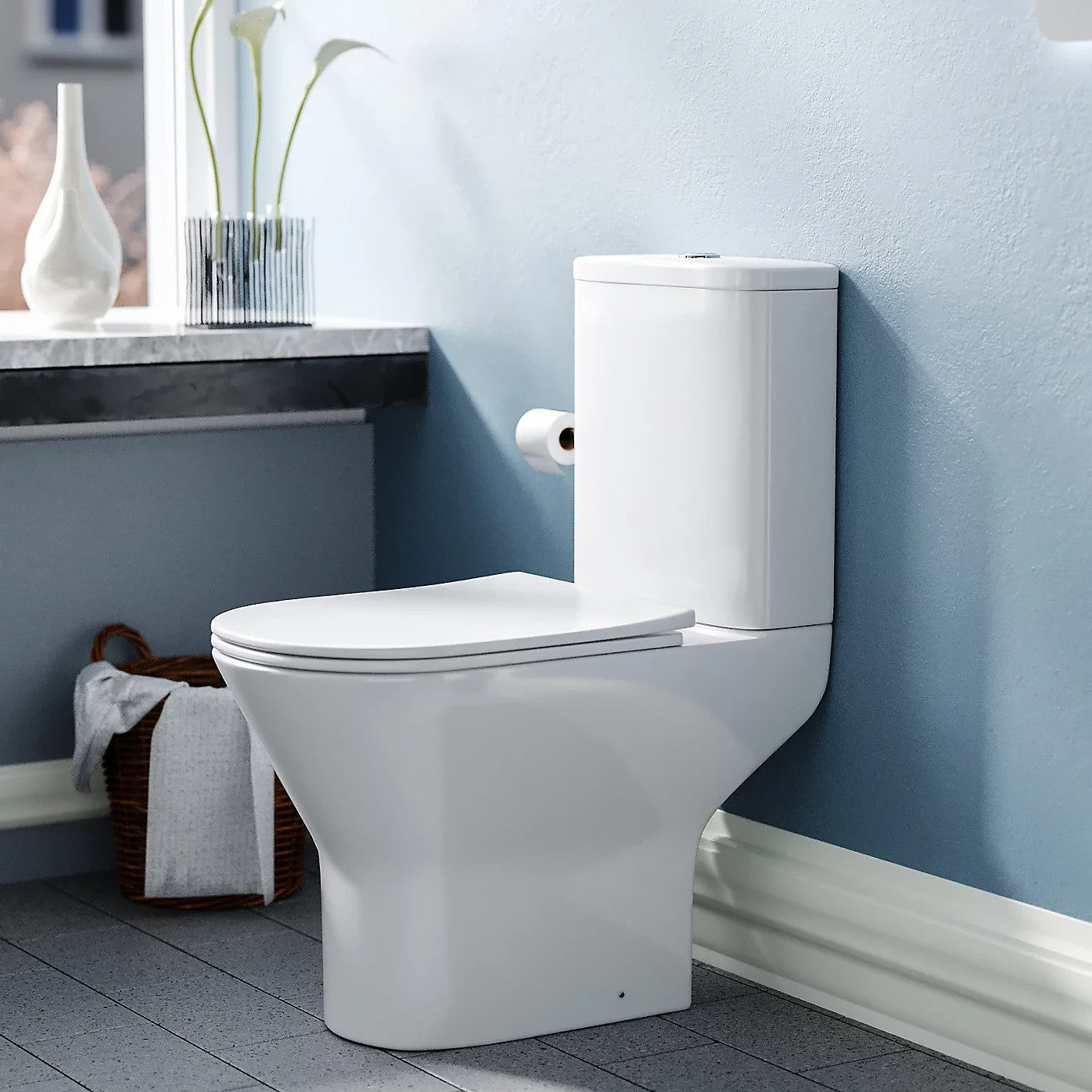 Esen Rimless Comfort Height Close Coupled Toilet & Soft Close Seat - White 385w x 400h x 625d