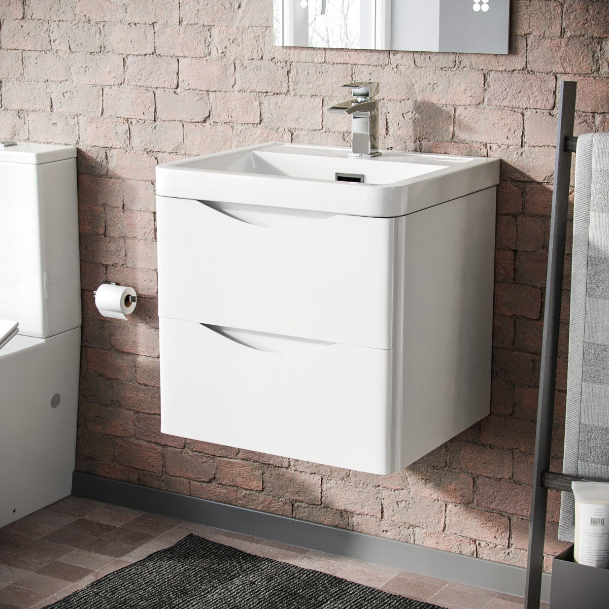 DWELTA 500 Wall Hung White Ceramic Basin - 500w x 500h x 430d