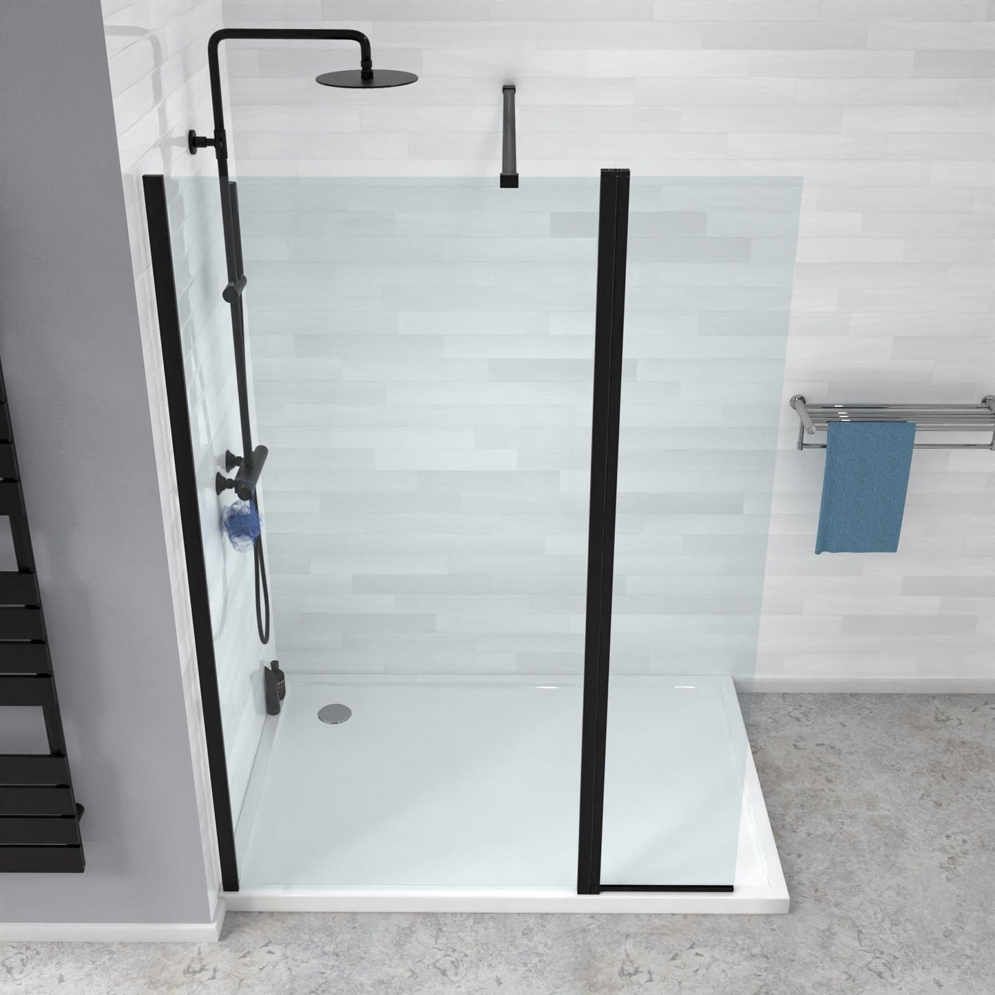 MARINA 8 Wet Room Glass Screen 8mm Clear Glass Matt Black