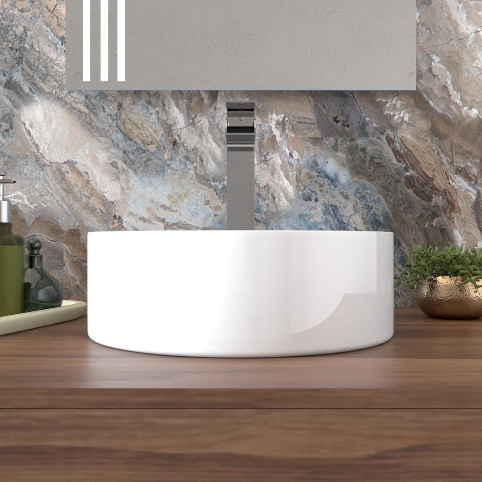 Round Countertop Basin White 360w x 120h x 360d