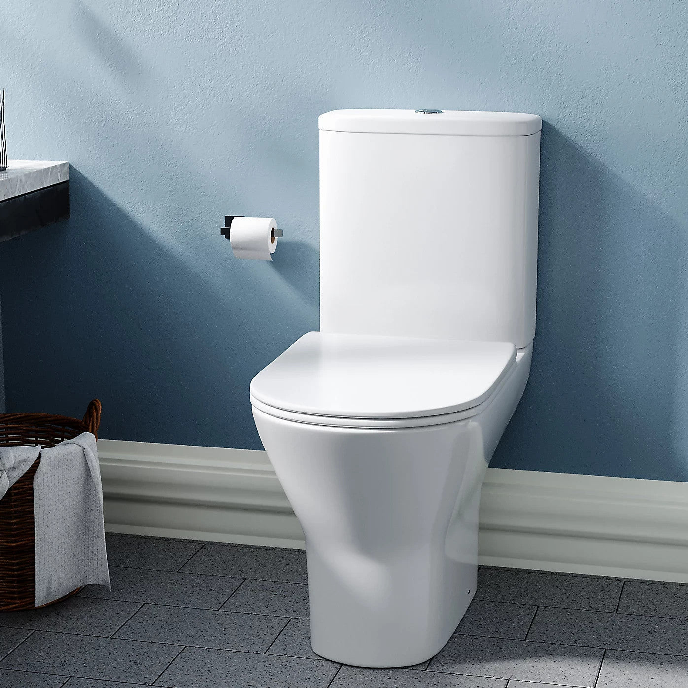 Esen Rimless Comfort Height Close Coupled Toilet & Soft Close Seat - White 385w x 400h x 625d