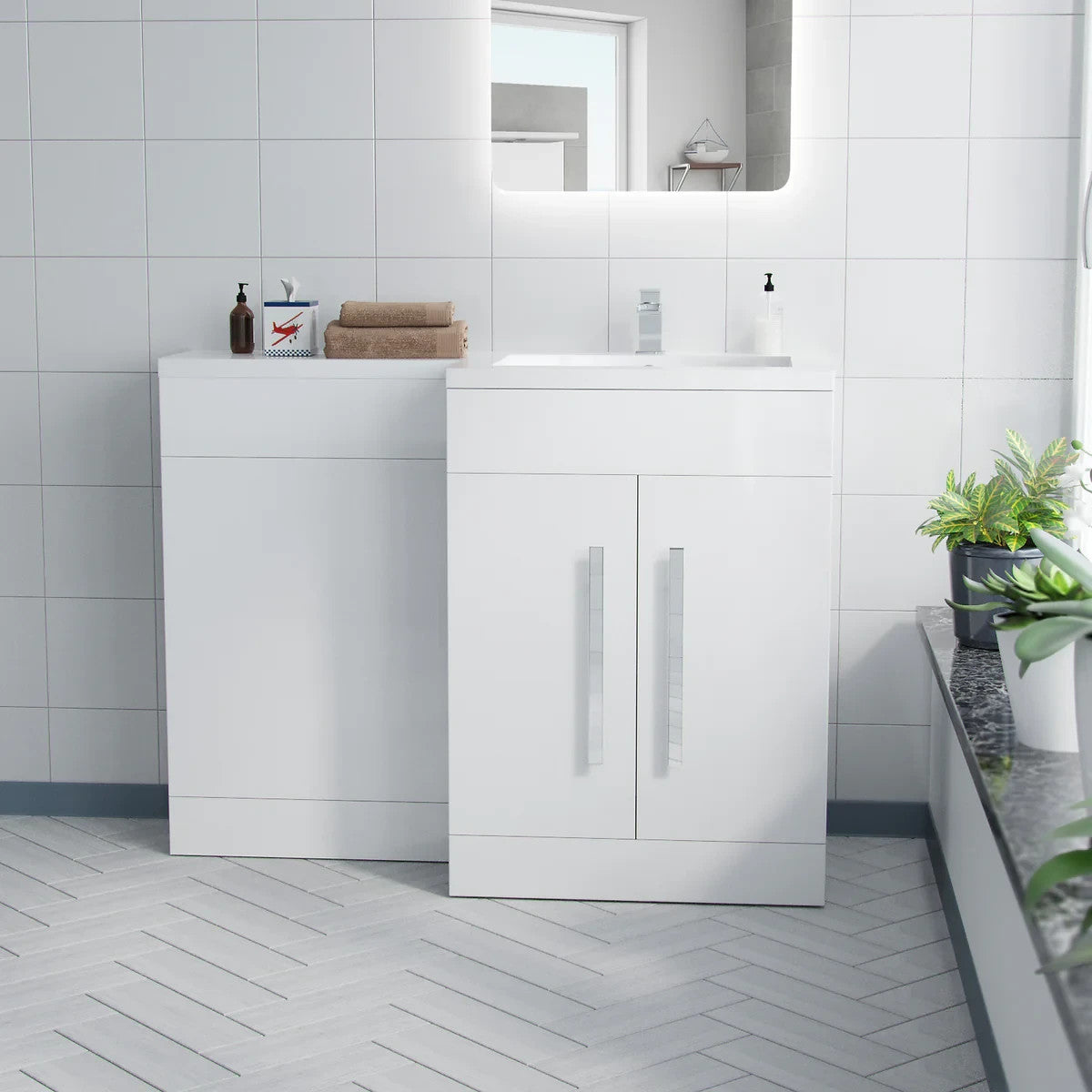 CAPRI 1100 Right White Bathroom Resin Basin - 1100w x 820h x 450d