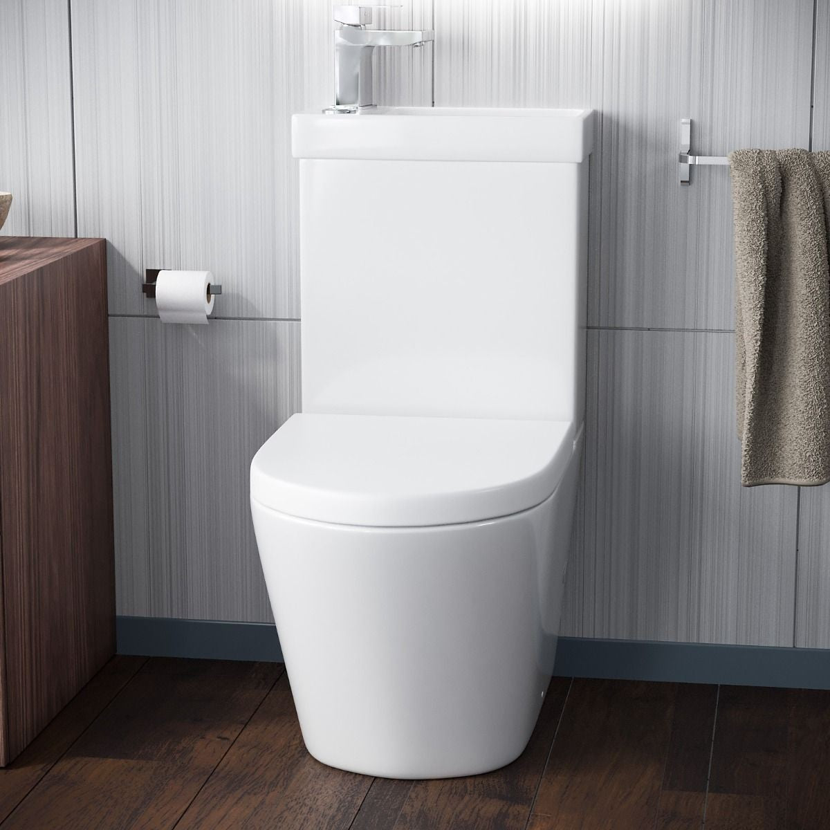 2 in 1 Round Close Coupled Toilet & Basin 385w x 400h x 610d