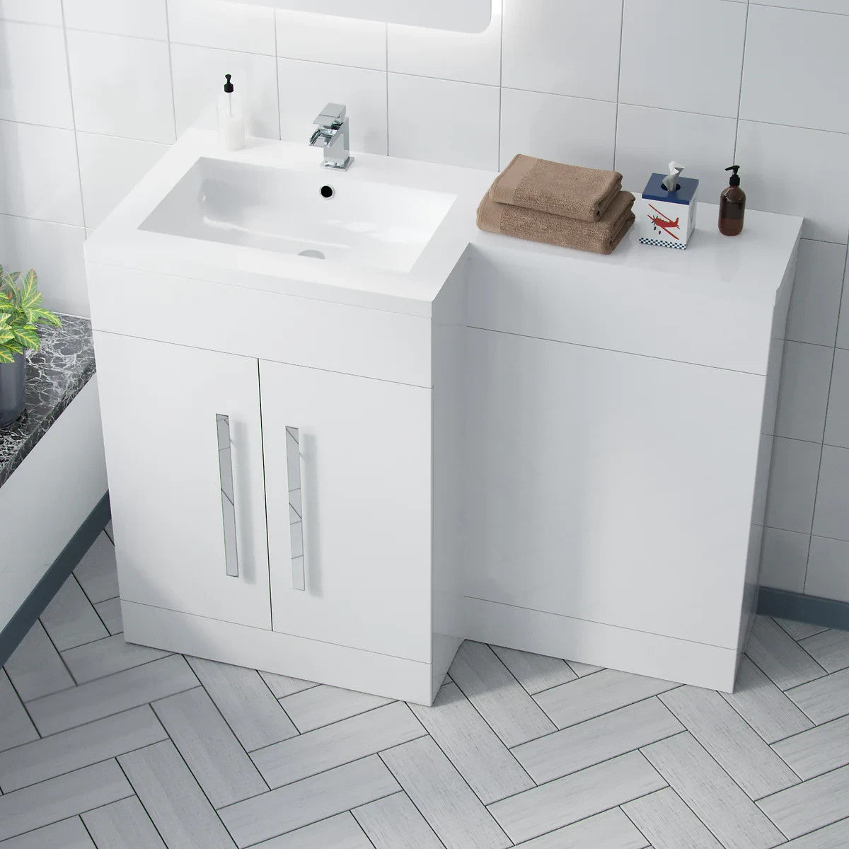 CAPRI 1100 Left White Bathroom Resin Basin - 1100w x 820h x 450d