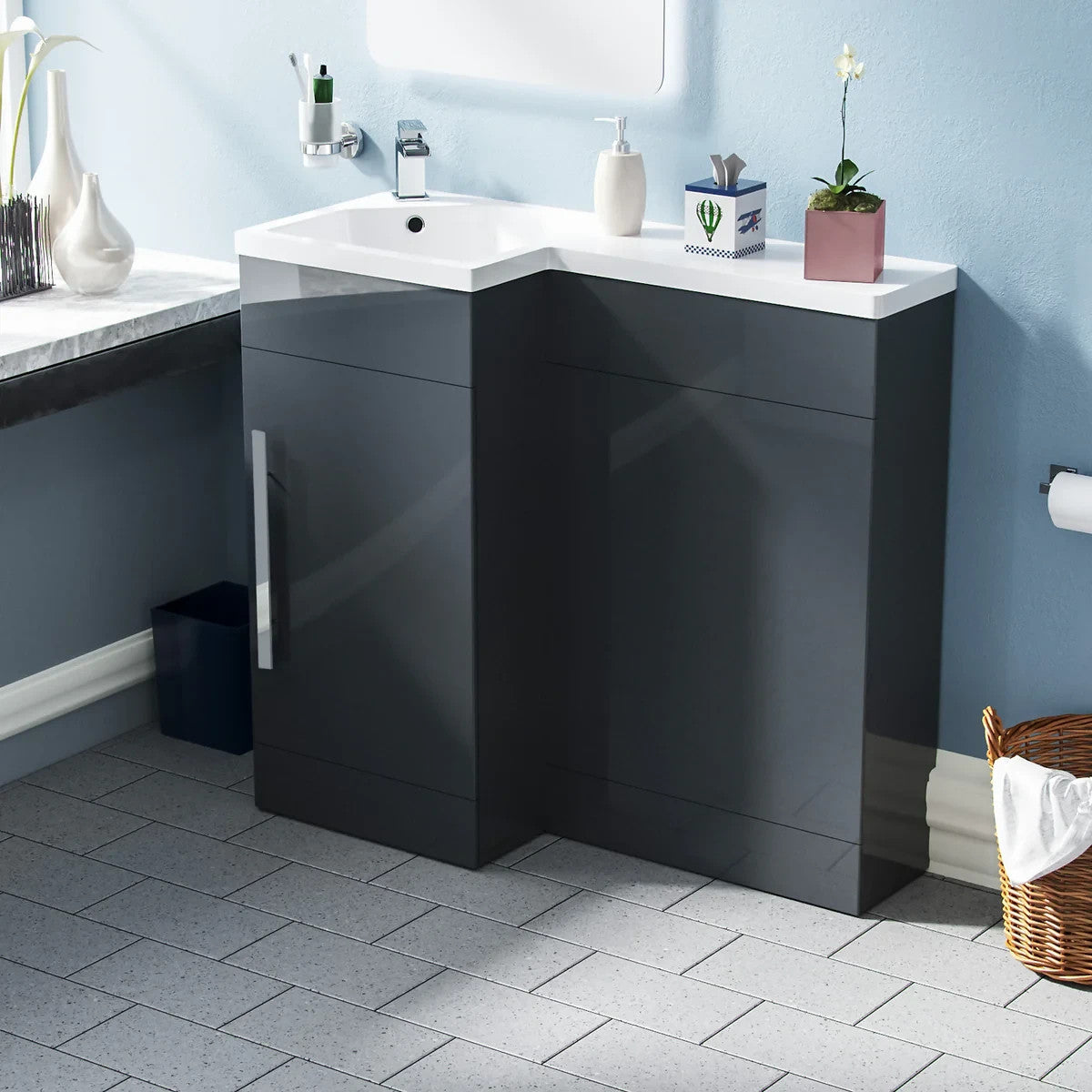 HARRIS 900 Left Anthracite Bathroom Resin Basin - 900w x 840h x 380d