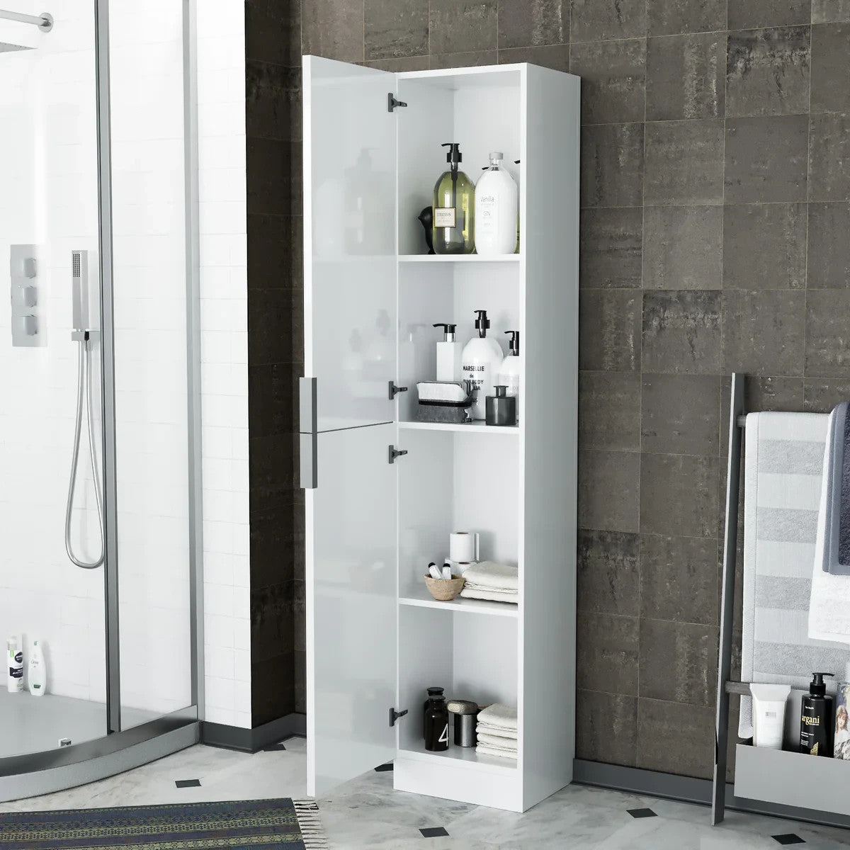 DEVON Freestanding Tallboy Storage Unit White – 350w x 1700h x 300d