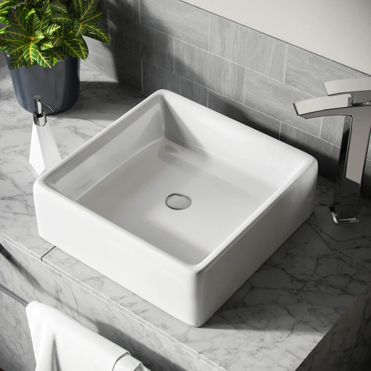 Square Countertop Basin White 380w x 135h x 380d - Waste Not Included