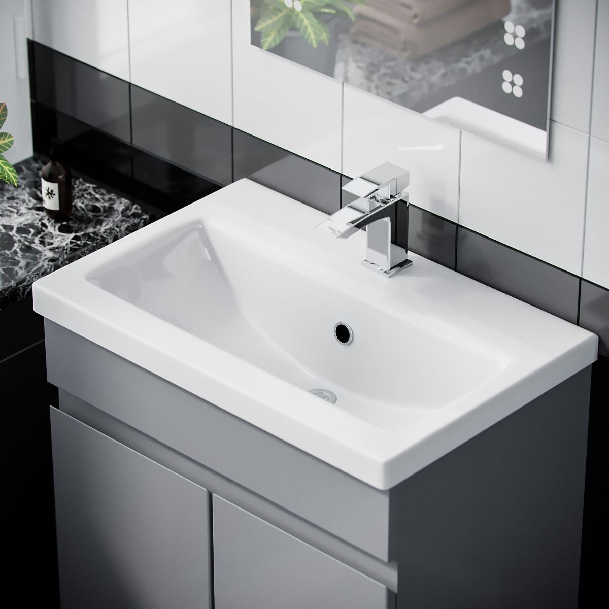 HARROW 500 Floorstanding Doors Matt Grey Ceramic Basin - 510w x 840h x 395d