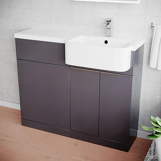 PRELIM 1000 Right Freestanding Anthracite Resin Basin - 996w x 845h x 380d