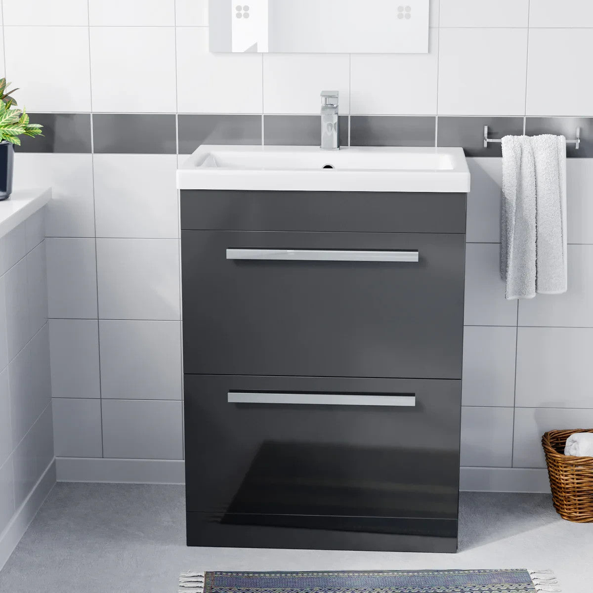 DEVON 600 Floorstanding Anthracite Drawers Anthracite Basin - 610w x 790h x 395d