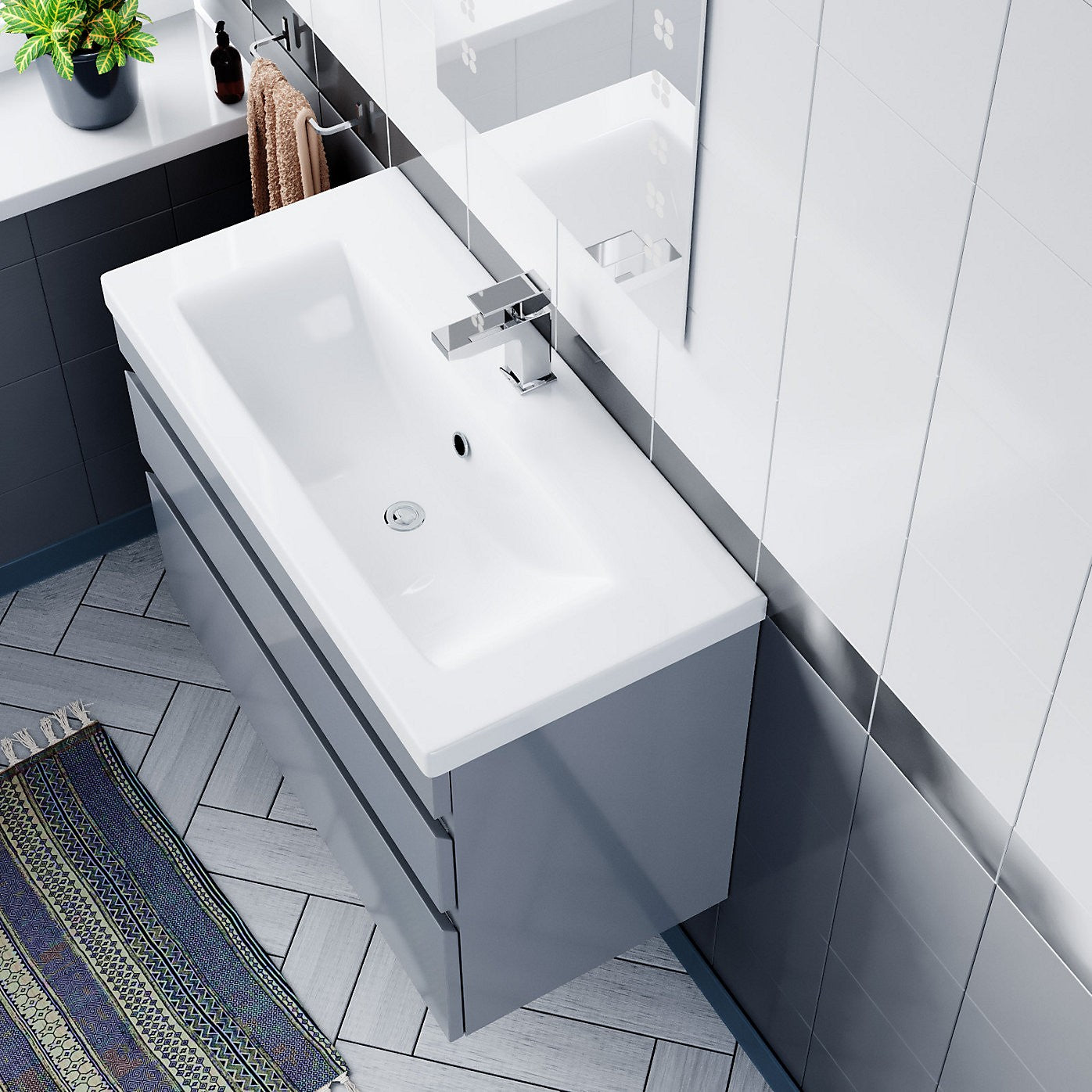HARROW 800 Wall Hung Twin Drawer Matt Grey Ceramic Basin - 800w x 585h x 395d