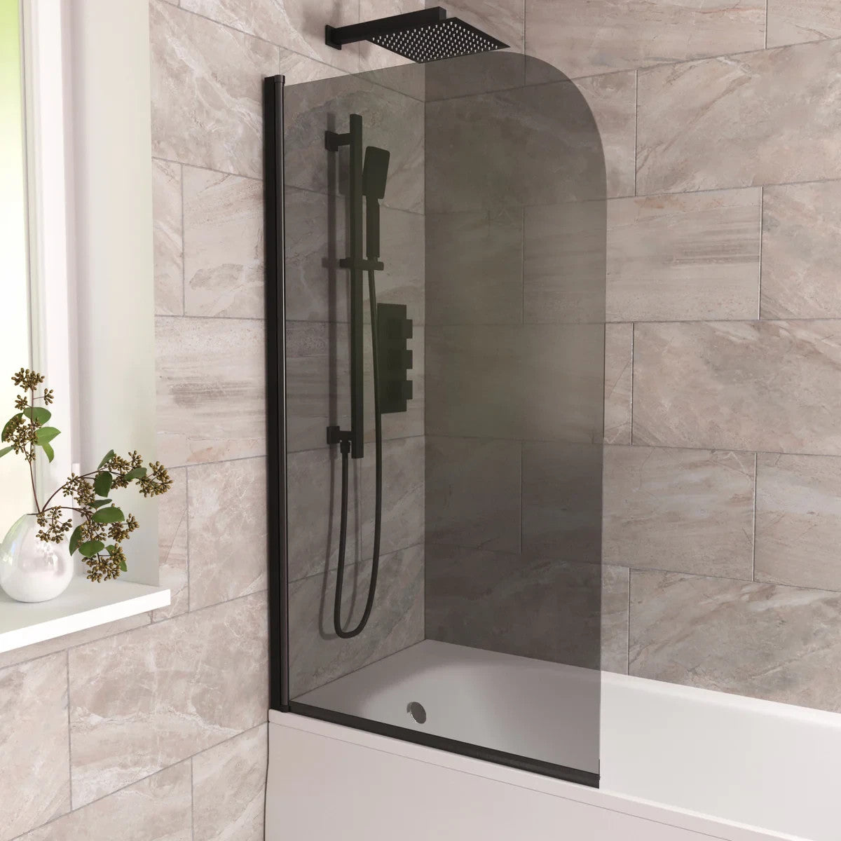 Radius Edge Bath Screen Grey 5mm Thick - Adjustment Size 790-805 - 800 x 1400mm