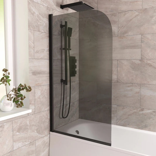 Radius Edge Bath Screen Grey 5mm Thick - Adjustment Size 790-805 - 800 x 1400mm