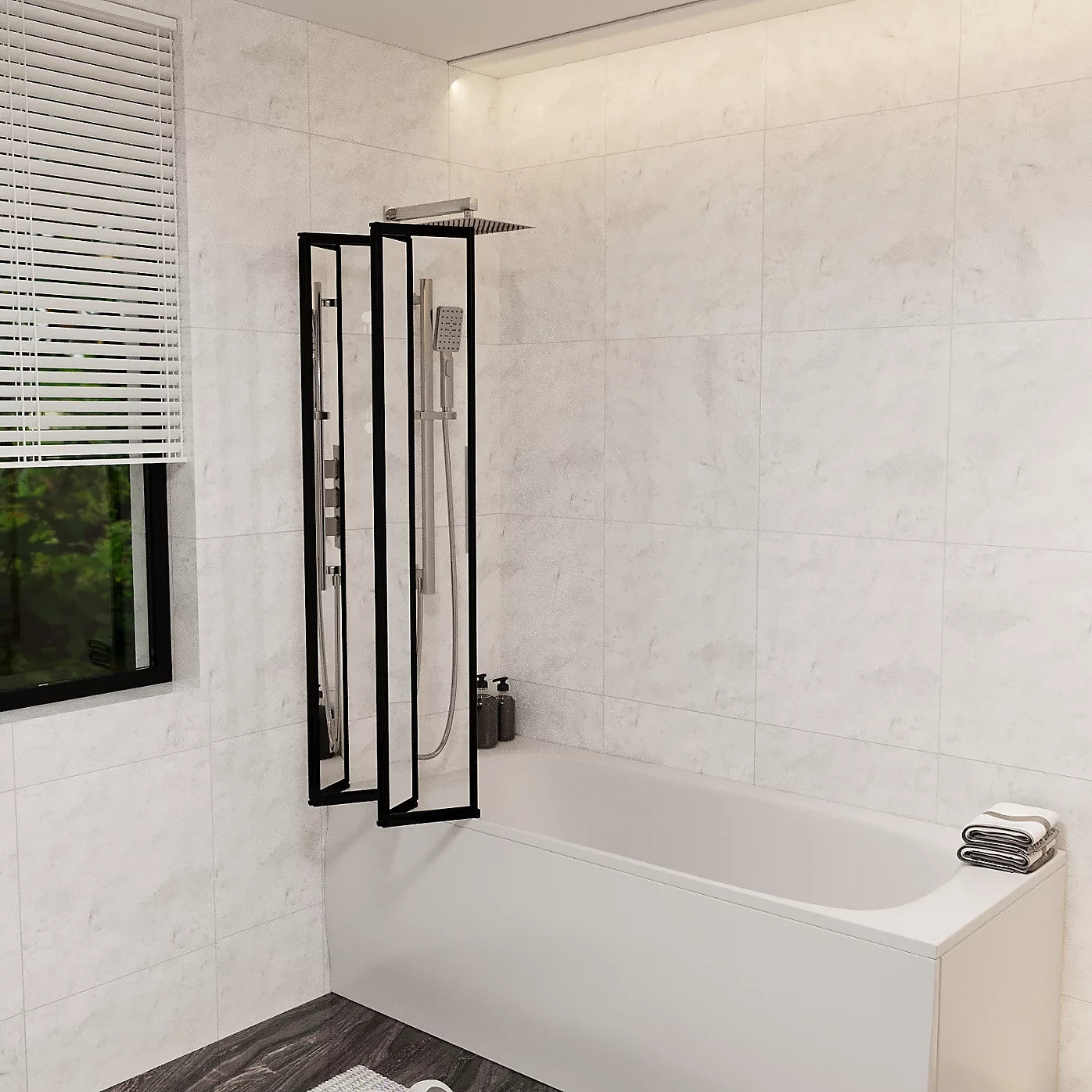 4 Folding Glass Panel Door Bath Shower Screen Matt Black 4mm Thick